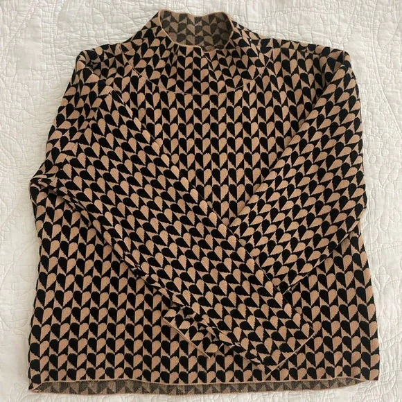Anthropologie Maeve Geometric Mock Neck Sweater - Black and Tan - Picture 3 of 4